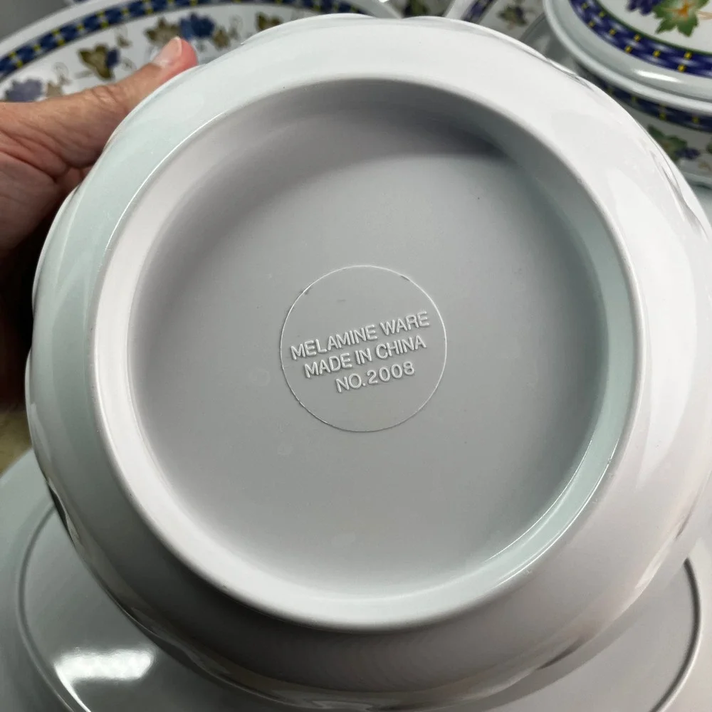 Melamine Ware Dinnerware Set 21pc White Grape Vine Pattern Platters Bowls Spoons